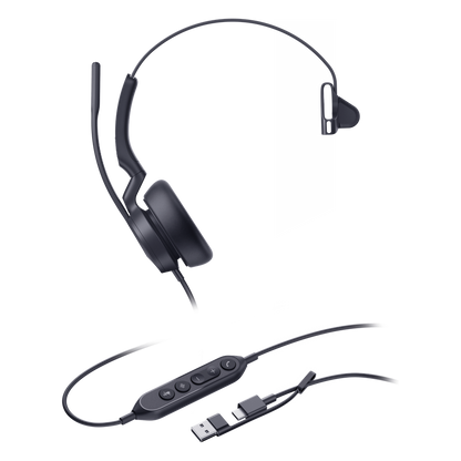 Auriculares Yealink UH46 Mono con cancelación de ruido por IA para Microsoft Teams, USB-C/A e indicador de ocupado
