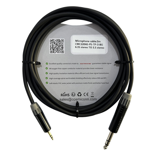 Cable 6.35mm a 3.5mm, conectores color negro MP3X-B - MTP3C-BG, length 3m