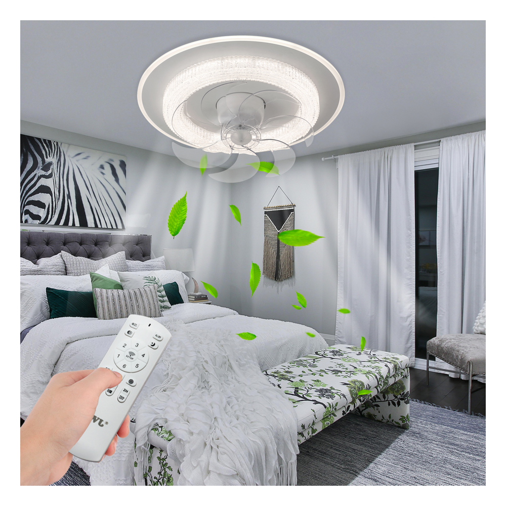 Ventilador de Techo con Luminario LED de 110 V CA 50/60 Hz / 88 W / 3 Tonos de Luz (6500 - 4 000 - 2 700 K) / Con giro 360° / Diámetro 495 mm / 6