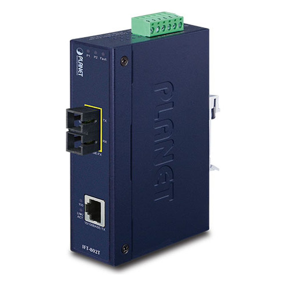 Convertidor de Medios Industrial, Multimodo, Puertos 10/100 Base-TX a 100 Base-FX, Interfaz SC, Hasta 2 km, Carcasa IP30, Soporta Temperatura de -40