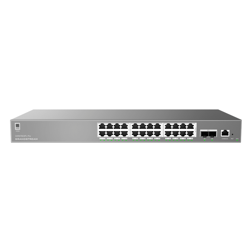 Switch de Red Empresarial L2++ / Serie GWN7800 Pro / 24 Puertos Gigabit PoE 250W / 2 Puertos SFP+ / Gestión Cloud GDMS / VLAN 4K / QoS Avanzado