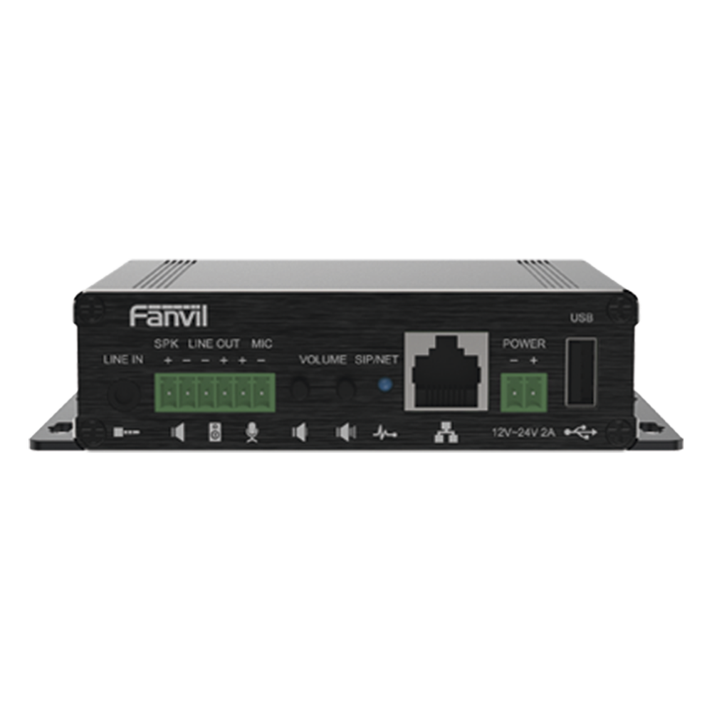 Gateway para Voceo IP/SIP, Entrada de audio (3.5mm), salida de amplificador integrado de hasta 30W, puerto USB (reproducción de MP3),