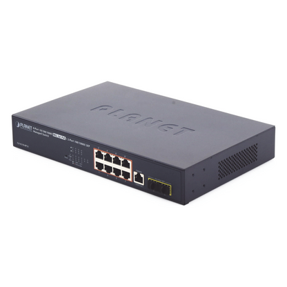 Switch Administrable Capa 2, 8 Puertos PoE 802.3af/at Gigabit, 140 W Max, 2 Puertos SFP, Modo Extendido Hasta 250 m, Soporta Administración en Nube