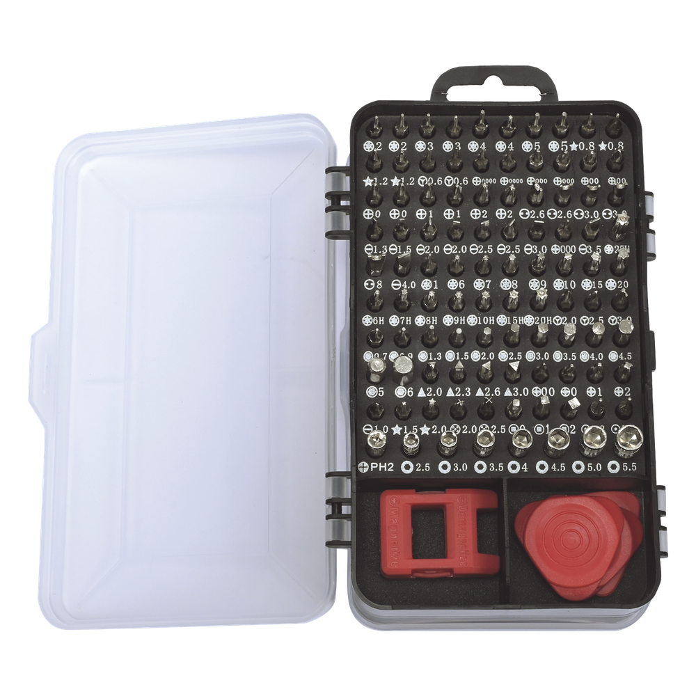 Juego de Reparación de Pantallas o Dispositivos Electrónicos de Uso Fino con 115 piezas con Estuche de Almacenaje.
