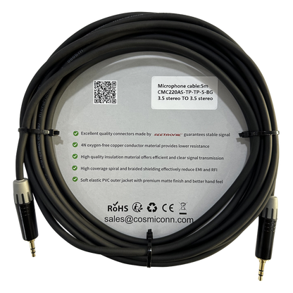 Cable 3.5mm a 3.5mm, conectores color negro MTP3C-BG, length 5m