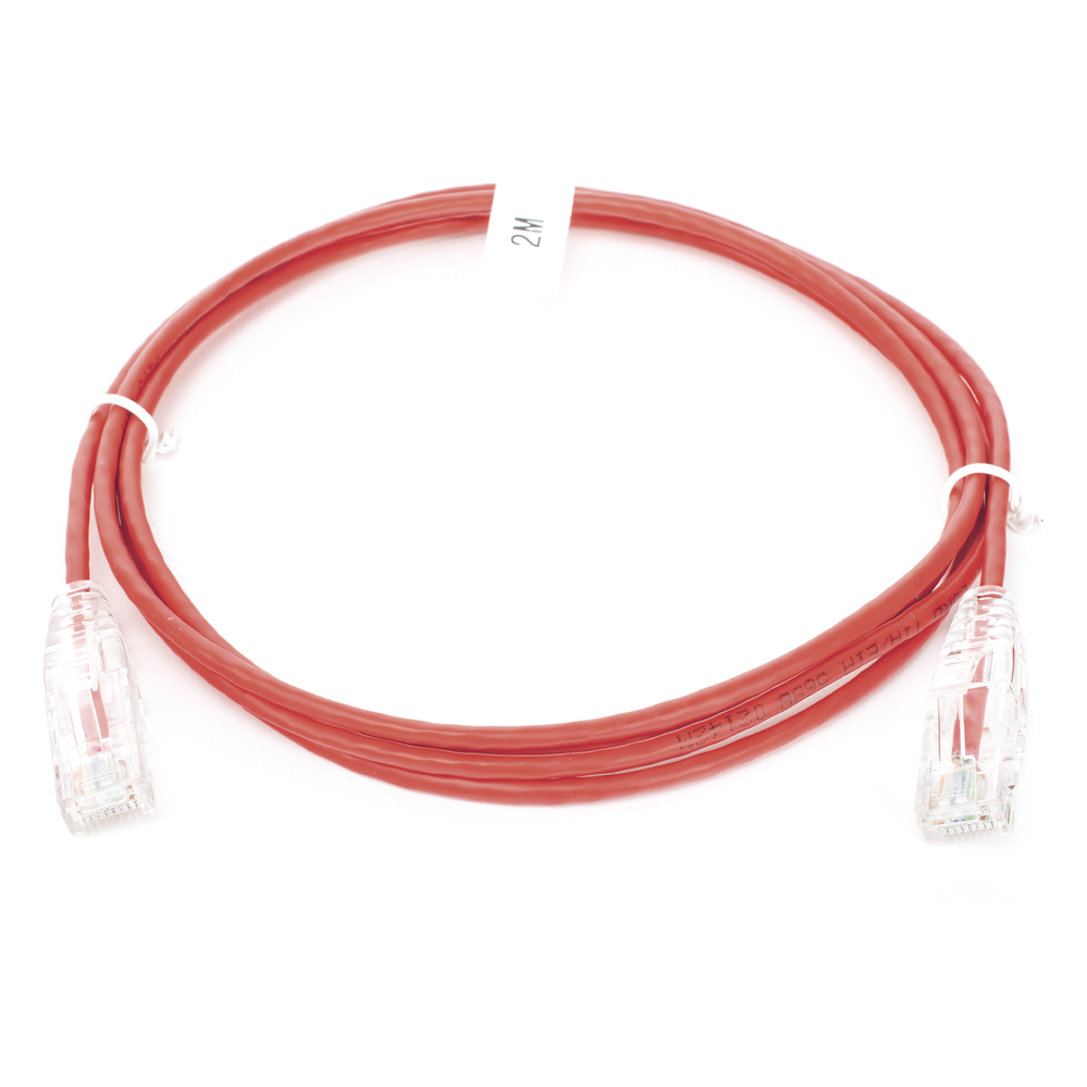 Cable de Parcheo Slim UTP Cat6 - 2 Metros (6.56 Pies) Rojo Diámetro Reducido (28 AWG)
