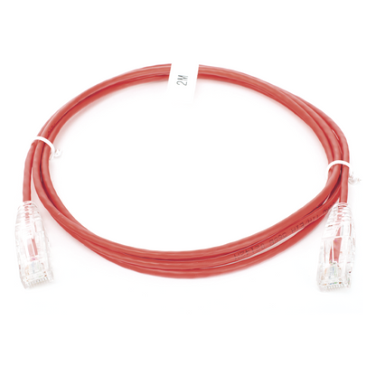 Cable de Parcheo Slim UTP Cat6 - 2 Metros (6.56 Pies) Rojo Diámetro Reducido (28 AWG)