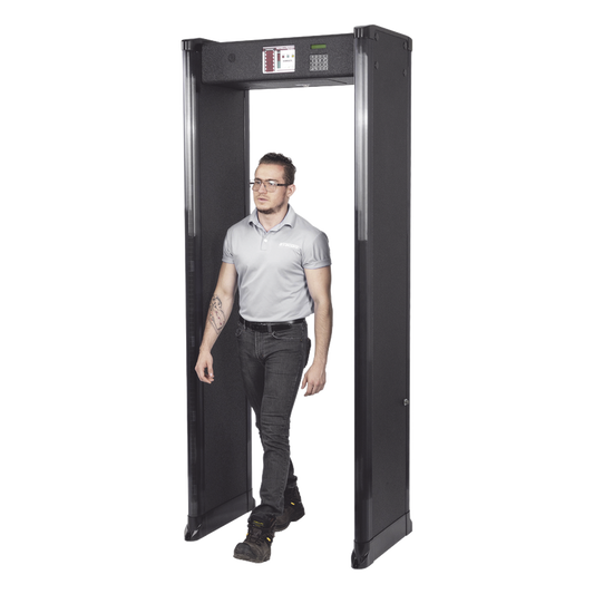 Arco Detector de Metales de 6 Zonas para Intemperie con Anclaje para Fijarse al Piso. Incluye Sensor IR para evitar falsas Alarmas / Certificado por