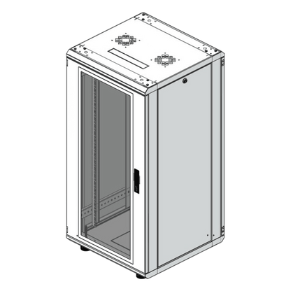 Gabinete Rack 24 Unidades / 19 Pulgadas / Puerta de Cristal / Piso / Acero Calibres 16-18-20 / 750 Kg Carga / 600x605x1190 mm (23.6x23.8x46.9 in)