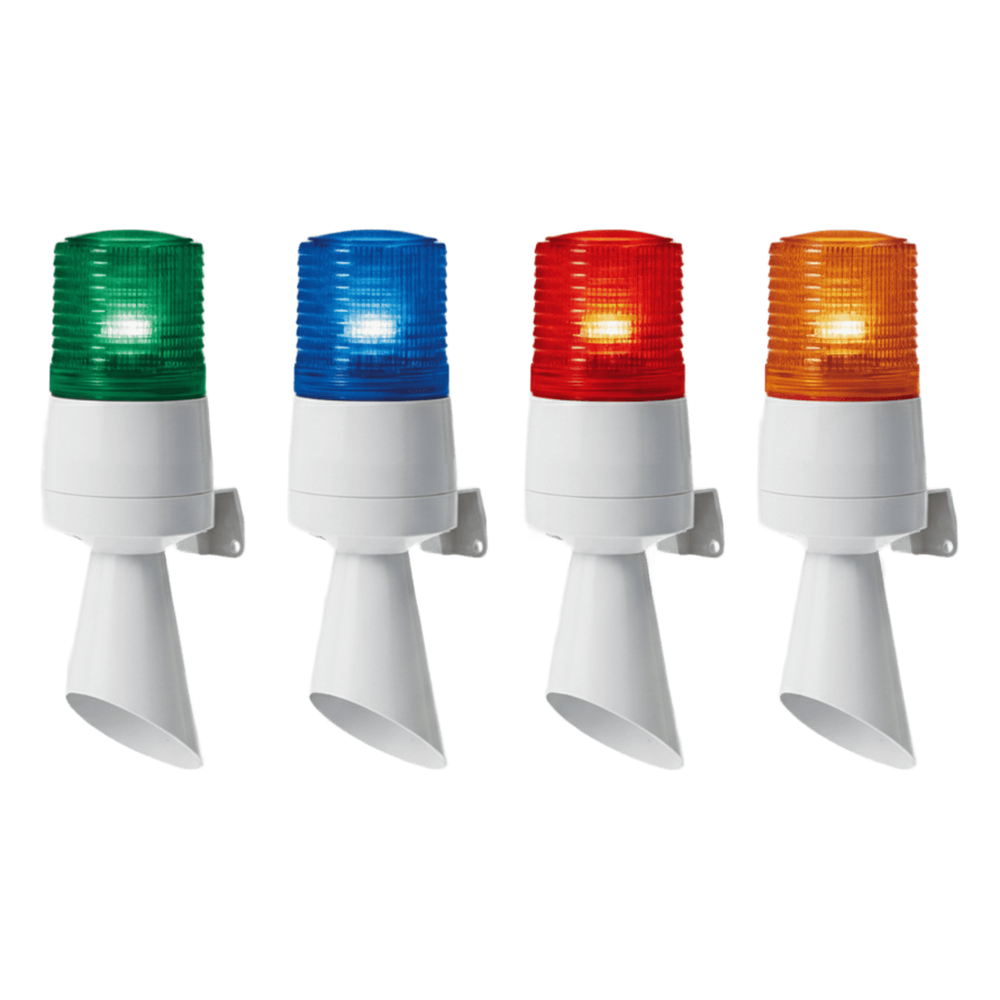 Luz LED con patrones de destello fijo y destellante con buzzer incorporado de alto volumen Máx. 95 dB color Verde 110 VCA