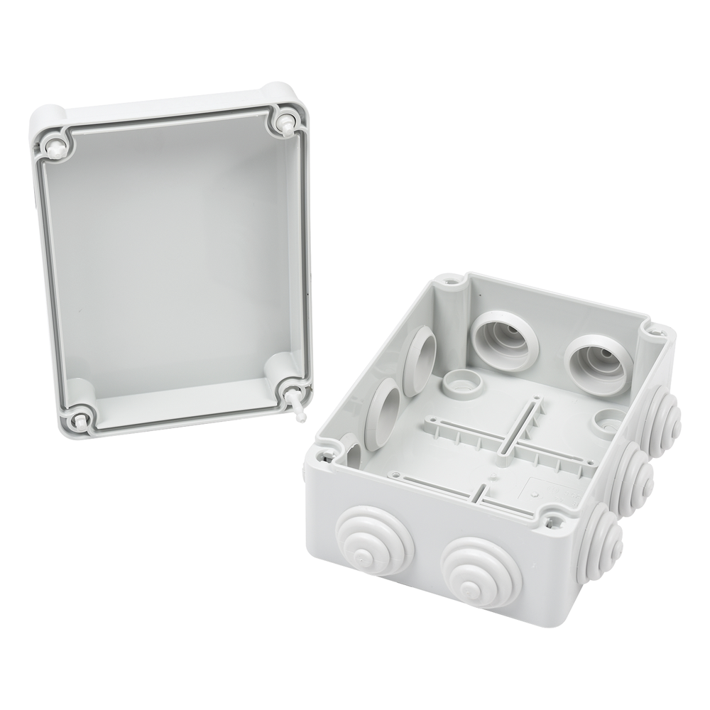 Caja Estanca de PVC Para Derivación y Conexión, 10 Entradas, Tapa con Tornillo de 1/4" de Vuelta, 150x110x70 mm (Área interna), Uso Exterior IP55