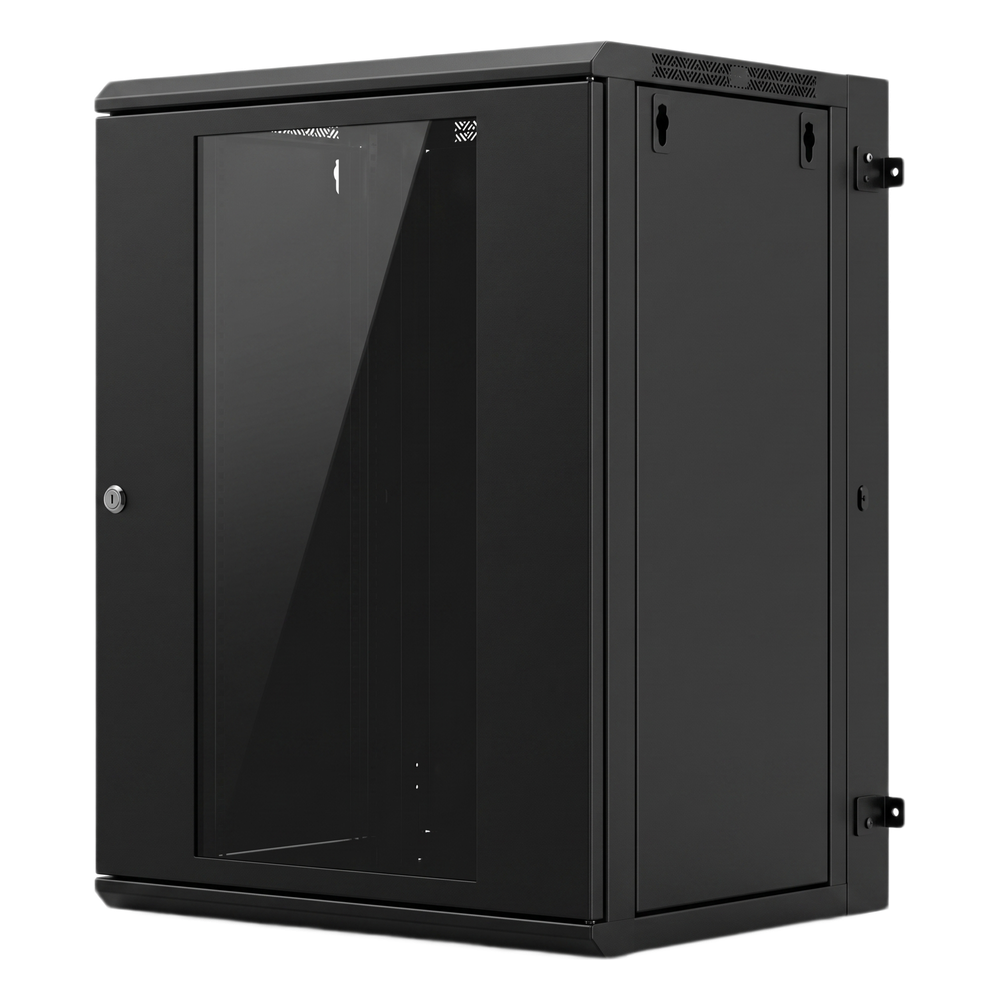 Gabinete Rackeable 24 UR / 19 Pulgadas / Puerta de Cristal / Acero Calibres 18 y 22 / Montaje en Pared / Capacidad de Carga 80 Kg / Pintura