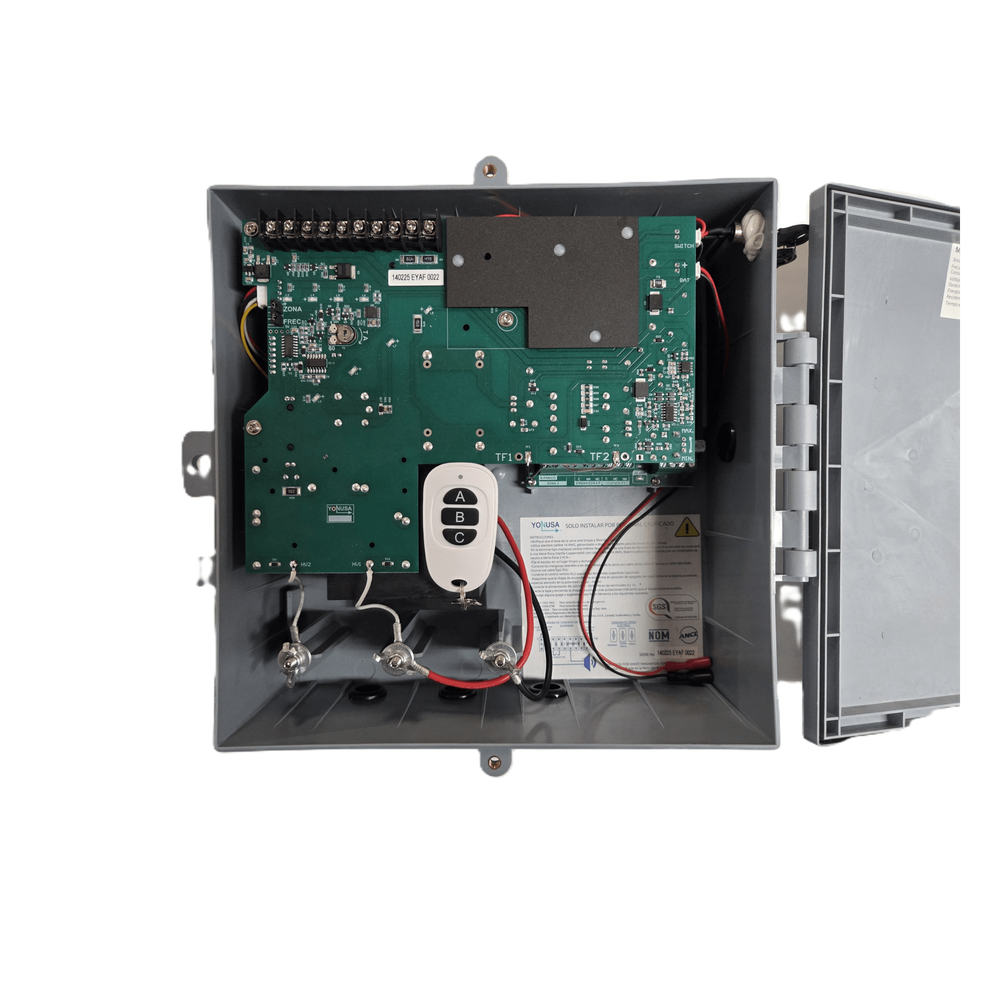 Energizador para Cerco Eléctrico Anti-Plantas / 10,000 Volts / 10,000 Metros Lineales / Alimentación AC 127-220V o Solar / Control Remoto RF 433 MHz