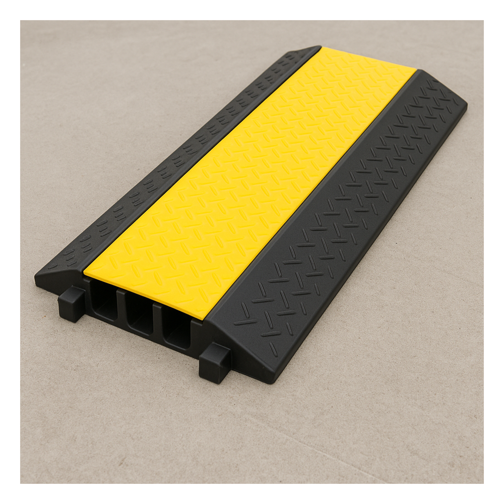 Protector de Cable de 3 Canales / Base de Goma y Tapa de Plástico / Tamaño del Canal 56x55MM / Capacidad de Carga 6.1 Toneladas / Longitud 90 cm