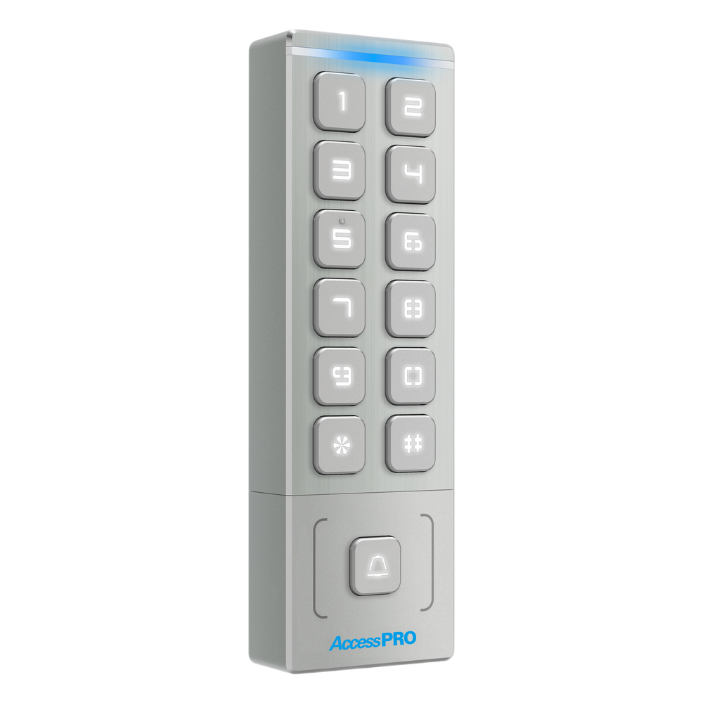 Teclado Autónomo / Diseño Slim Metálico / 1000 Tarjetas y Contraseñas / Exterior IP65 / Lector de Tarjetas Prox EM / Salida Wiegand