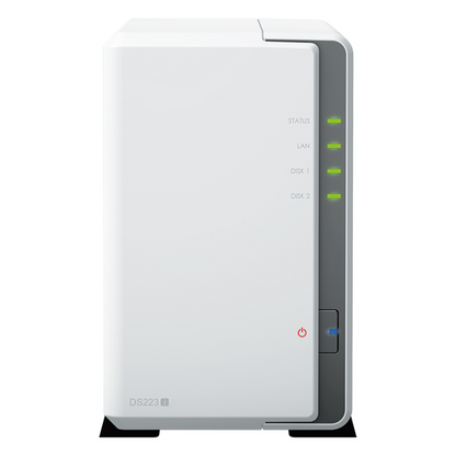 NAS DiskStation DS223j | 2 Bahías | CPU Realtek RTD1619B 1.7 GHz | 1 GB DDR4 | Puerto 1GbE RJ-45 | USB 3.2 Gen 1 | Compatible con HDD y SSD |