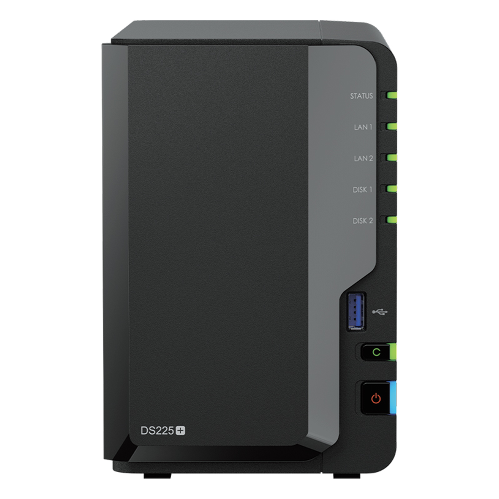 NAS DiskStation DS225+ | 2 Bahías | Intel Celeron J4125 | 2 GB DDR4 | Hasta 40 TB | Puertos 1GbE y 2.5GbE | USB 3.2 Gen 1 | Compatible con RAID |