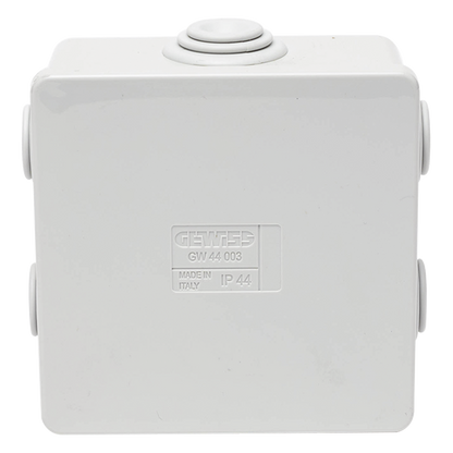 Caja Estanca de PVC Para Derivación y Conexión, 6 Entradas, Tapa a Presión, 80×80×40 mm (Mayor Área Interna, Uso Exterior IP44, Material que no