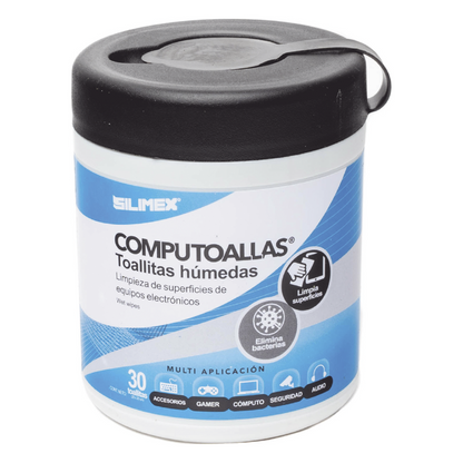 Toallas húmedas antibacteriales, para limpieza de gabinetes, equipos de cómputo, audio, vídeo y telefonía, 30 piezas