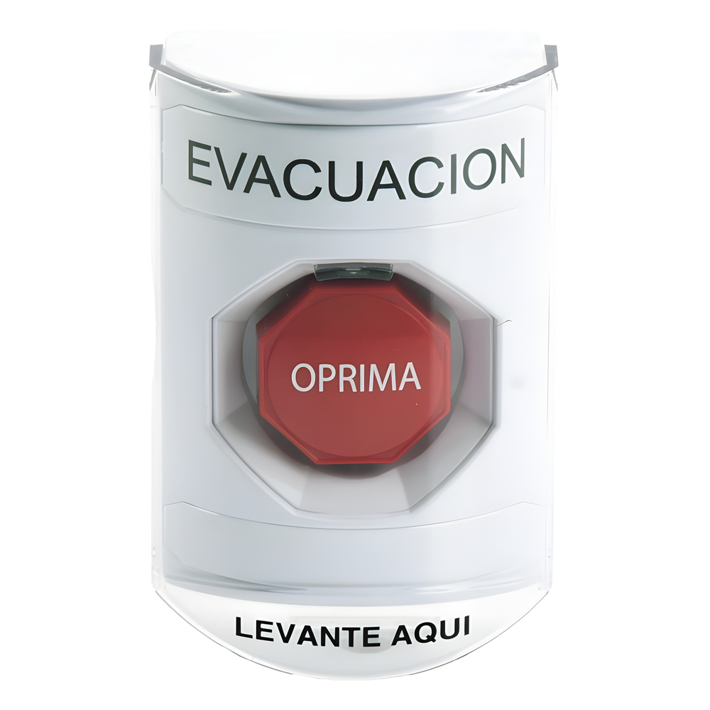 Botón de Evacuación, Cubierta de Policarbonato Súper Resistente de Superficie con Espaciador, Restablecimiento con Llave, Con Bocina de Advertencia