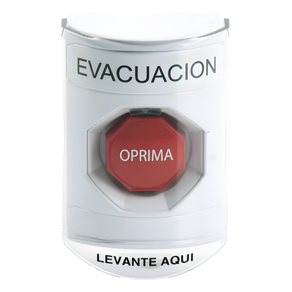 Botón de Evacuación, Cubierta de Policarbonato Súper Resistente de Superficie con Espaciador, Restablecimiento con Llave, Con Bocina de Advertencia