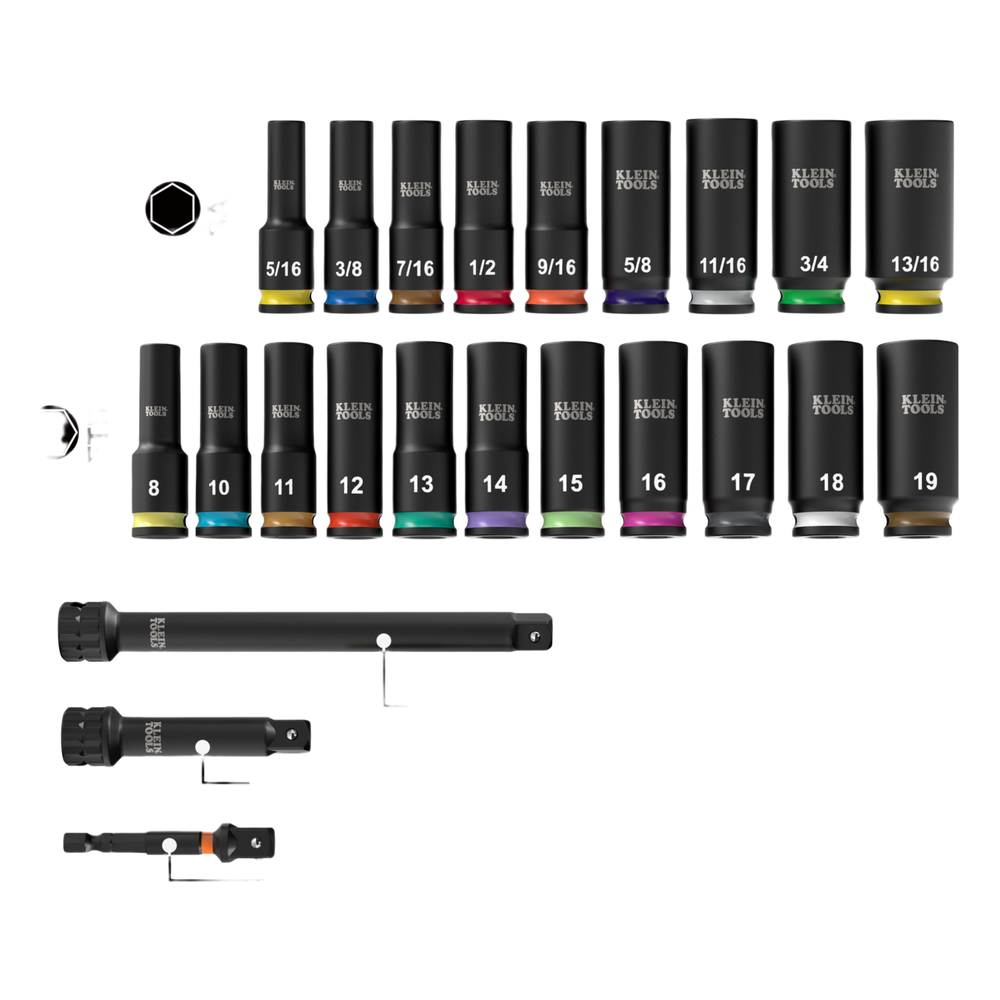 Juego de Dados de Impacto KNECT™ (M) / 3/8" Drive Profundo / SAE y Métrico / 23 Piezas / Adapters Multi-Propósito / MODbox™ Case