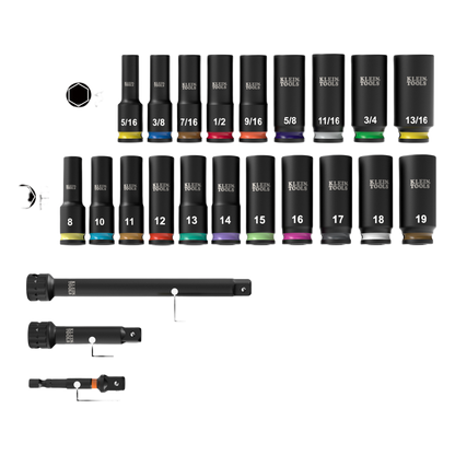Juego de Dados de Impacto KNECT™ (M) / 3/8" Drive Profundo / SAE y Métrico / 23 Piezas / Adapters Multi-Propósito / MODbox™ Case