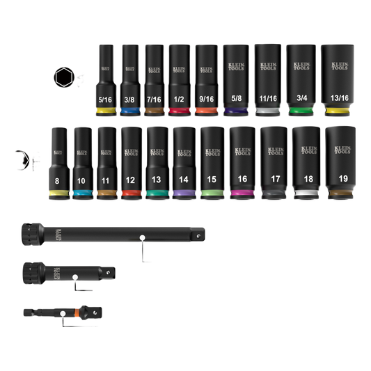 Juego de Dados de Impacto KNECT™ (M) / 3/8" Drive Profundo / SAE y Métrico / 23 Piezas / Adapters Multi-Propósito / MODbox™ Case