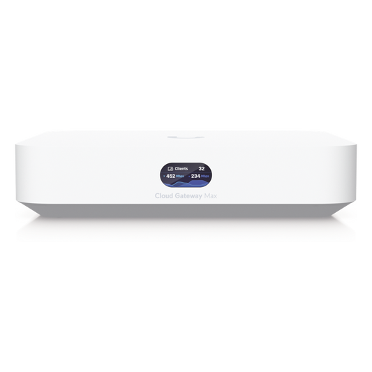 UCG Max Cloud Gateway de 2.5 GbE Compacto con Soporte para hasta 30 Dispositivos UniFi, 300+ Clientes, Enrutamiento IPS de 2.3 Gbps y Almacenamiento