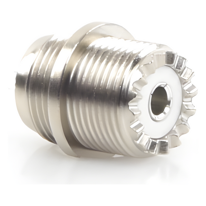 Conector UHF Hembra (SO-239) en Línea, Montaje Frontal en D Plano, Níquel/ Plata/ Baquelita