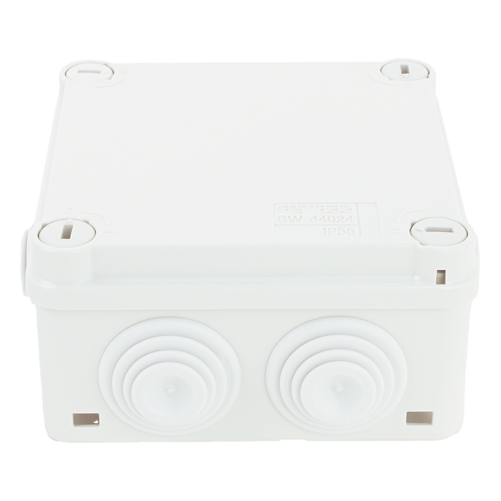 Caja Estanca de PVC Para Derivación y Conexión, 6 Entradas, Tapa con Tornillo de 1/4" de Vuelta, 100x100x50 mm (Área Interna), Uso Exterior IP55
