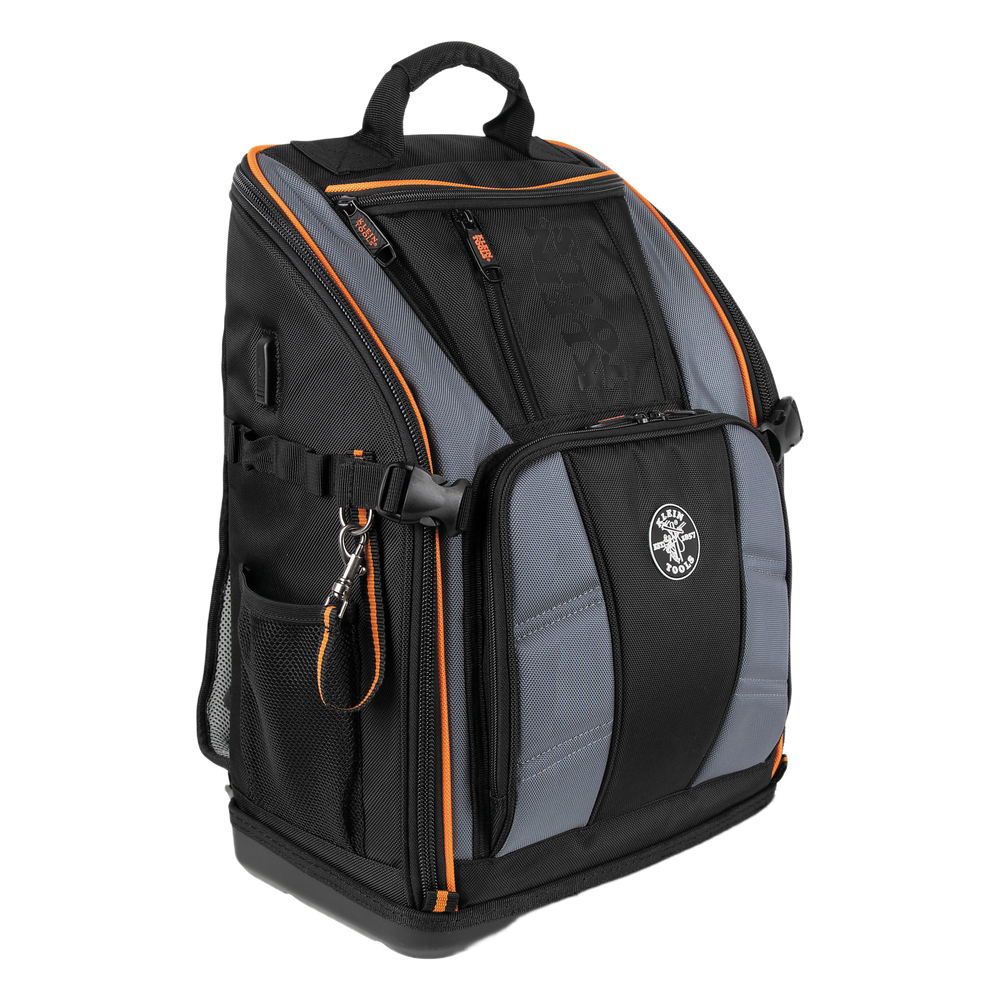 Mochila Profesional para Herramientas / 27 Bolsillos / Acceso Rápido y Estación de Trabajo / Base Moldeada Ancha / Interior Naranja / USB-C / Soporte