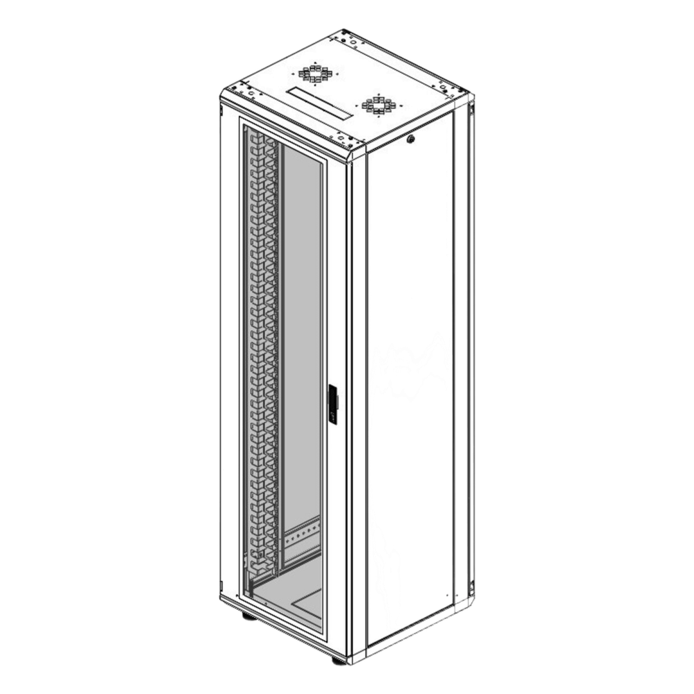 Gabinete Rack 42 Unidades / Piso 19 Pulgadas / Puerta Cristal Templado / Capacidad Carga 1000 Kg / Acero Calibres 16-18-20 / Ventilación Superior