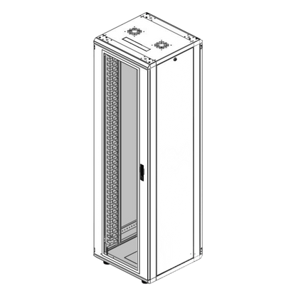 Gabinete Rack 42 Unidades / Piso 19 Pulgadas / Puerta Cristal Templado / Capacidad Carga 1000 Kg / Acero Calibres 16-18-20 / Ventilación Superior