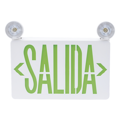 Letrero de Emergencia LED DUAL / Luz de Salida y Emergencia Integrada / Montaje Universal Pared-Lateral-Techo / Doble Voltaje 120-277 VAC / Batería