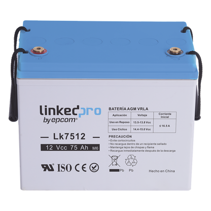 Batería de respaldo 12 V | 75 Ah | AGM | Especial para equipo electrónico | UPS | Sistemas de Emergencia | Aplicaciones Fotovoltaicas | Terminales T3