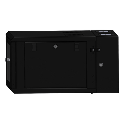 Gabinete Rackeable / 06 Unidades / Pared 19 Pulgadas / Puerta de Cristal / Pintura Electroestática Negro / Abatible 120° / Ventilación 120 mm