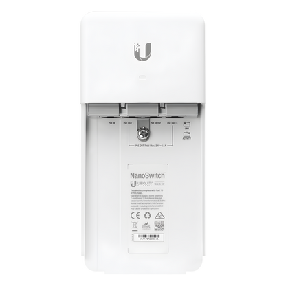 Switch PoE 24 V de Paso para Exterior con 4 Puertos Gigabit (1 PoE In, 3 PoE Out) NanoSwitch