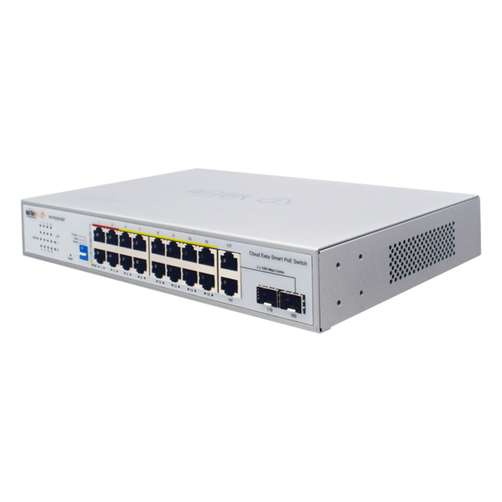 Switch PoE / Administración en la nube / Con 16 puertos 10/100 Mbps PoE af/at (Puertos 1-4: bt 90W) / 2 Puertos Uplink 10/100/1000 Mbps / 1 Puerto
