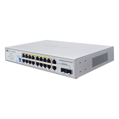 Switch PoE / Administración en la nube / Con 16 puertos 10/100 Mbps PoE af/at (Puertos 1-4: bt 90W) / 2 Puertos Uplink 10/100/1000 Mbps / 1 Puerto