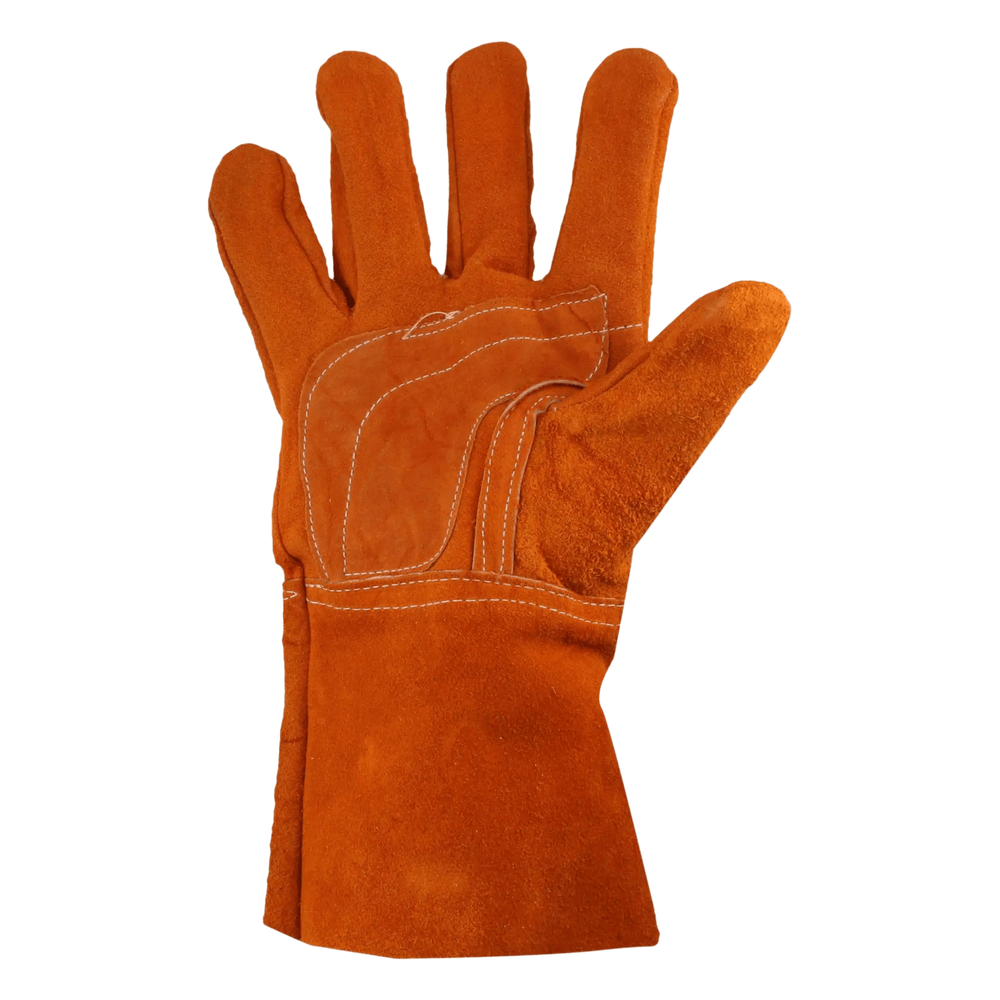 Guantes de Carnaza Largo/ Refuerzo en Palma / Resistente a Abrasión y Temperaturas Moderadas.