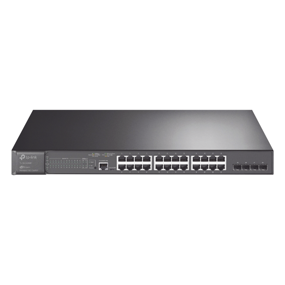 Switch L2+ Omada PoE+ / 24 Puertos PoE+ 10/100/1000 Mbps / 4 Puertos SFP 1G / 2 Puertos Consola (RJ45 y microUSB) / Administración Centralizada Omada