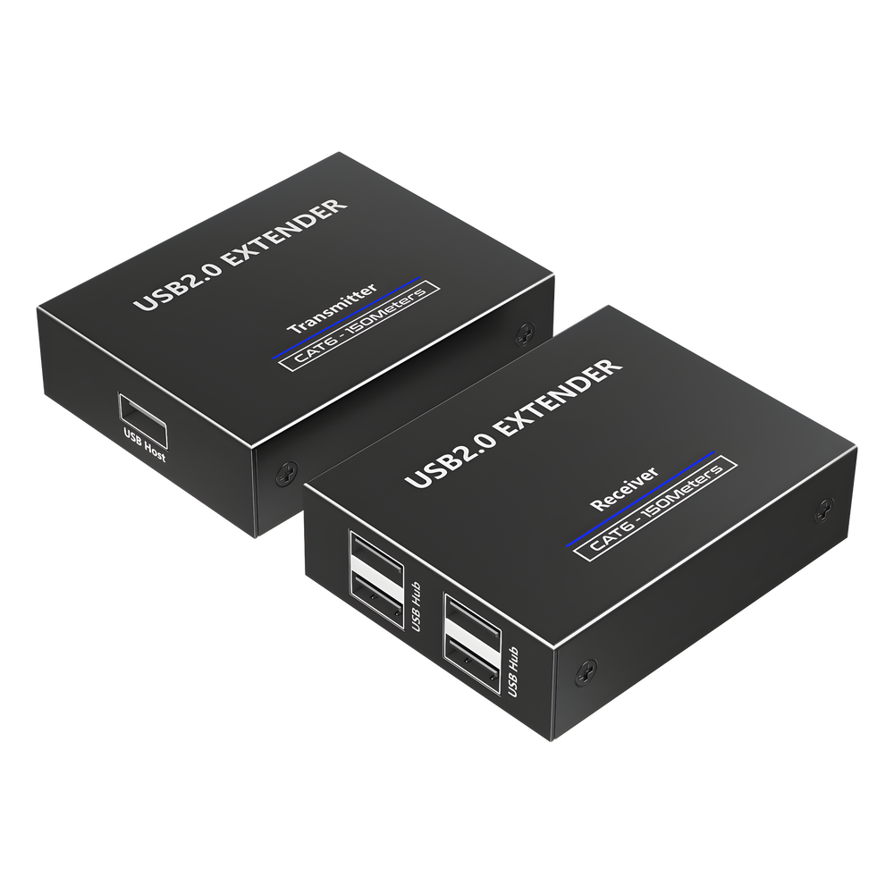 Kit EXTENSOR USB 2.0 de 4 Puertos para Distancias de Hasta 150 m | Soporta USB 2.0, USB 1.1 y USB 1.0 | UTP Cat 5e/6/6a/7 | Soporta Switch Gigabit |