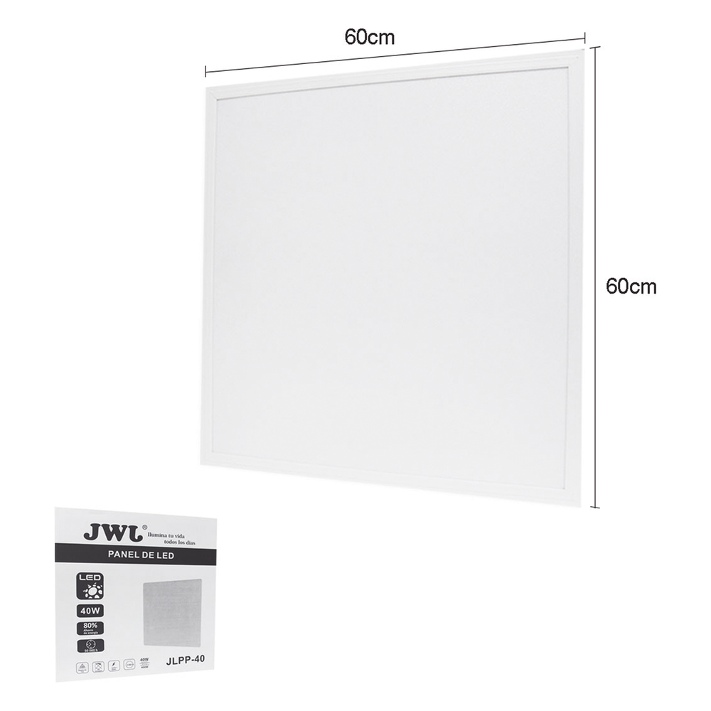 Panel LED / Luz Blanca 6 500 K / Empotrado o Suspendido / 59.5 x 59.5 cm / 40 W / 127 Vca~60Hz / Vida Útil de 50,000 horas / Ángulo de Luz de 140°
