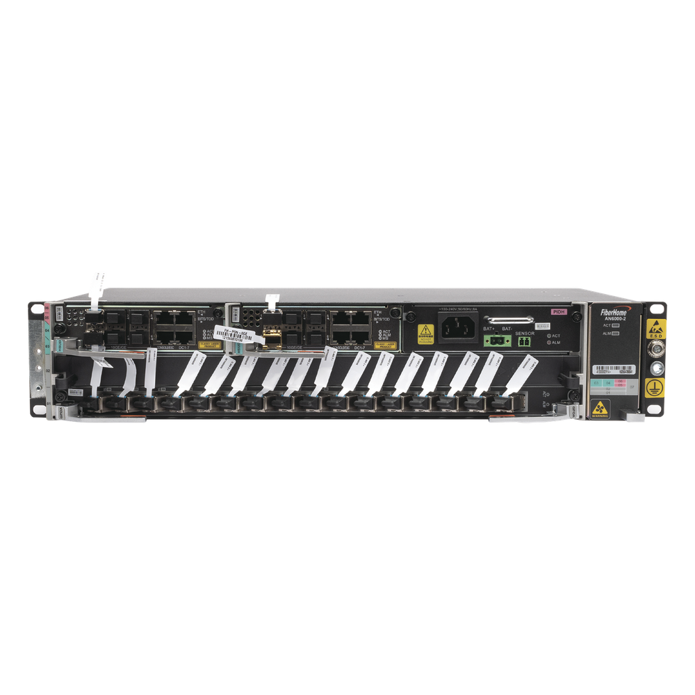 OLT Carrier Class Modular GPON, 2 Ranuras, Incluye 1 Tarjeta GPOA de 16 puertos GPON, 1 Fuente de CA, 2 UR, Gestión por UNM2000, CLI, Incluye