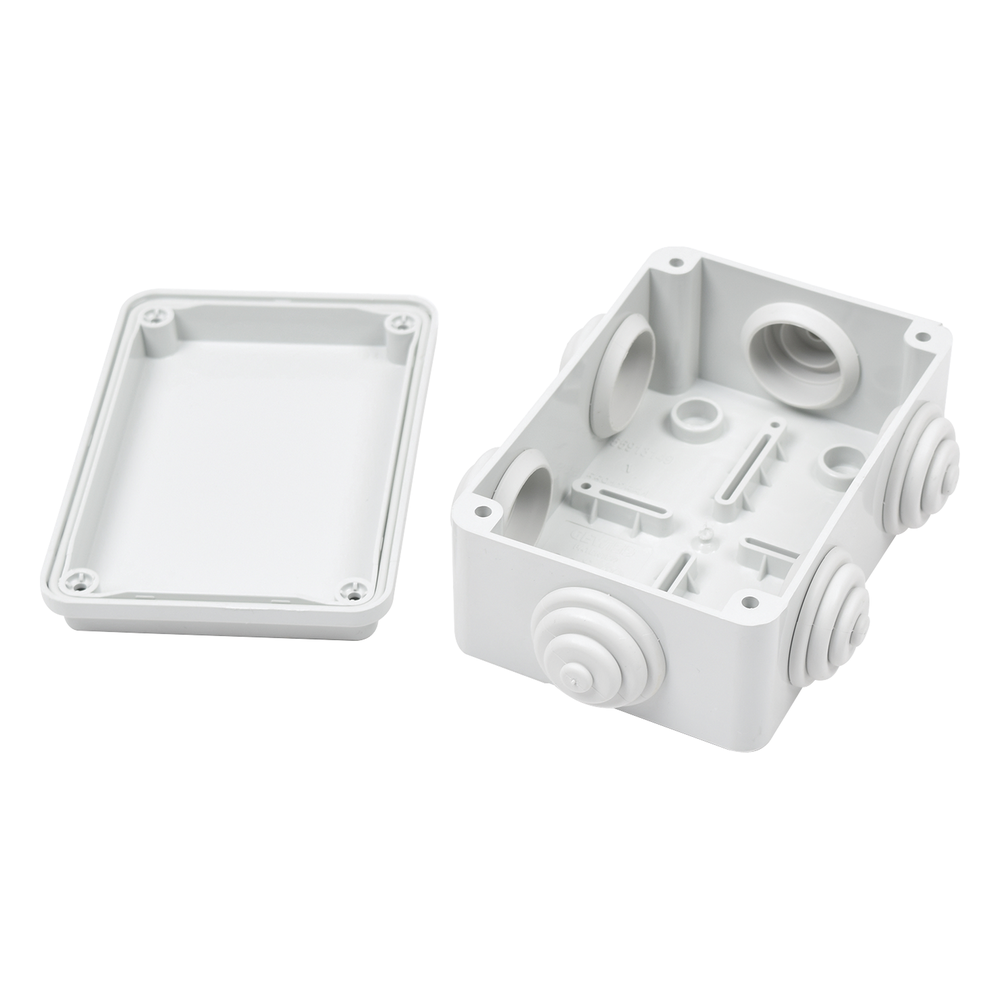 Caja Estanca de PVC Para Derivación y Conexión, 6 Entradas, Tapa Atornillada, 120x80x50 mm (Área interna), Uso Exterior IP55, Material que no Propaga
