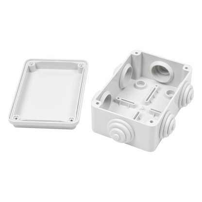 Caja Estanca de PVC Para Derivación y Conexión, 6 Entradas, Tapa Atornillada, 120x80x50 mm (Área interna), Uso Exterior IP55, Material que no Propaga