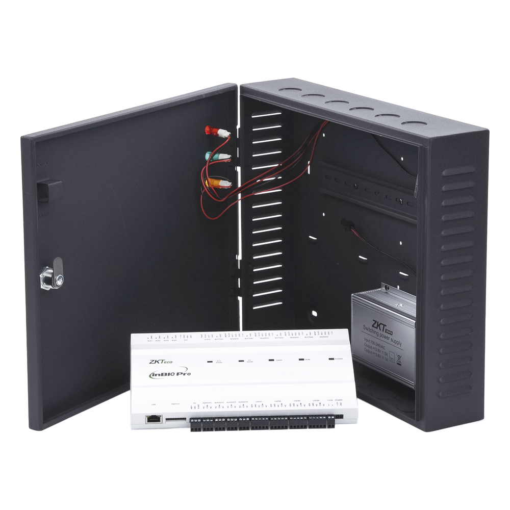 Controlador de Acceso 4 Puertas / 20,000 Huellas 30,000 Tarjetas / ADMS PUSH / TCP/IP / Gabinete y Fuente 12V 5A
