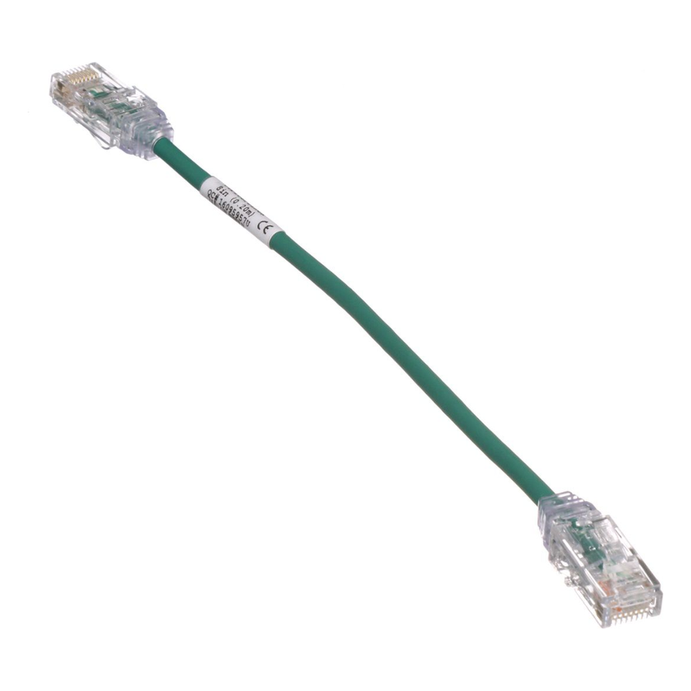 Cable de Parcheo TX6, UTP Cat6, Diámetro Reducido (28AWG), Color Verde, 20.2 cm (8 Pulgadas)