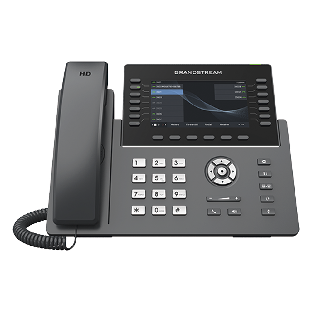 Teléfono IP Wi-Fi, Grado Operador, 14 líneas SIP con 6 cuentas, pantalla LCD 5", puertos Gigabit, Bluetooth, PoE, codec Opus, IPV4/IPV6 con gestión